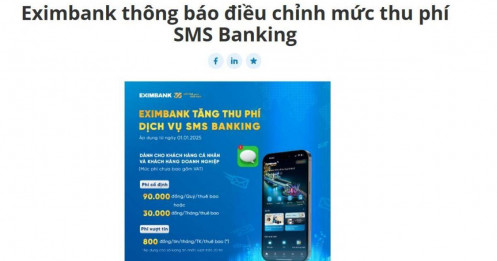 Một ngân hàng tăng phí thông báo biến động số dư qua tin nhắn SMS, thấp nhất là 30.000 đồng/tháng/thuê bao