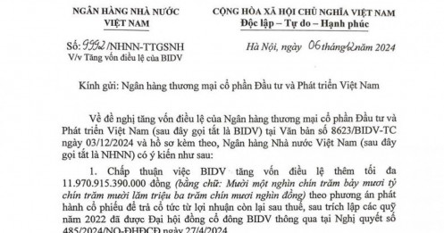 BIDV được NHNN chấp thuận tăng vốn điều lệ lên gần 69.000 tỷ đồng