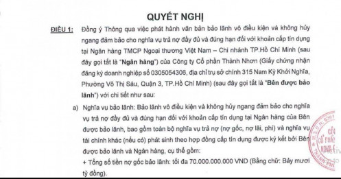 Nova Consumer (NCG) bảo lãnh khoản vay 70 tỷ đồng của CTCP Thành Nhơn tại Vietcombank