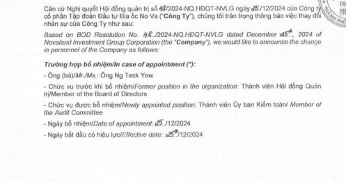 Biến động tại bộ máy lãnh đạo của Novaland