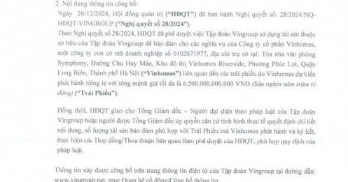 Vingroup bảo lãnh tối đa 6.500 tỷ đồng trái phiếu Vinhomes