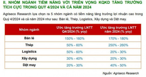 11 cổ phiếu thuộc 5 nhóm ngành có KQKD ‘sáng’ trong quý 4