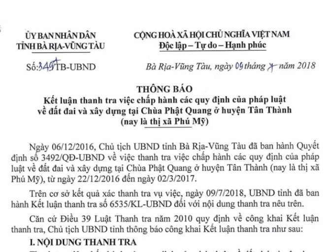 Hình ảnh ngôi chùa do ông Thích Chân Quang làm trụ trì đang bị thanh tra để cưỡng chế vì xây dựng trái phép