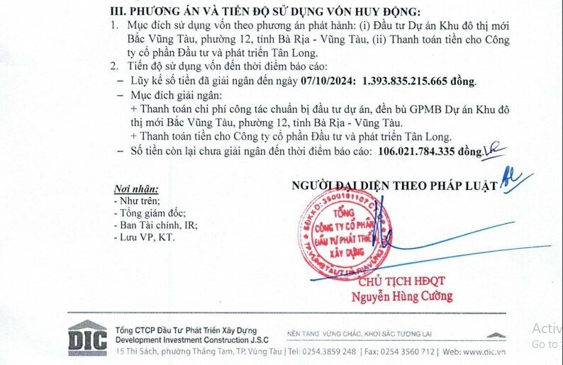 DIC Corp đã giải ngân 93% vốn huy động từ năm 2021 vào dự án 'đất vàng' tại TP. Vũng Tàu