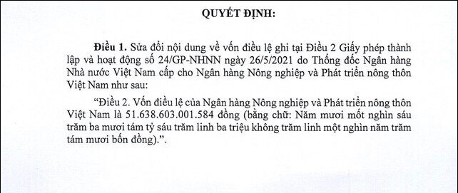 Agribank được chấp thuận tăng vốn lên hơn 51.600 tỷ đồng