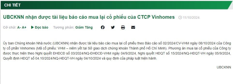 UBCKNN nhận hồ sơ mua cổ phiếu quỹ của Vinhomes, thương vụ lớn nhất lịch sử TTCK Việt tiến một bước quan trọng