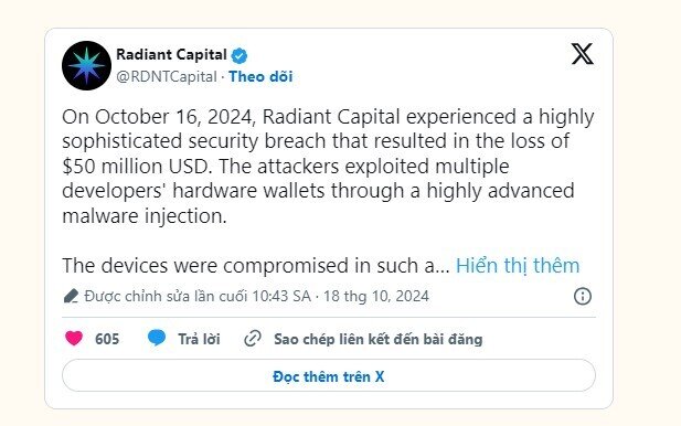 Hacker Radiant Capital "tẩu tán" 51 triệu USD tài sản