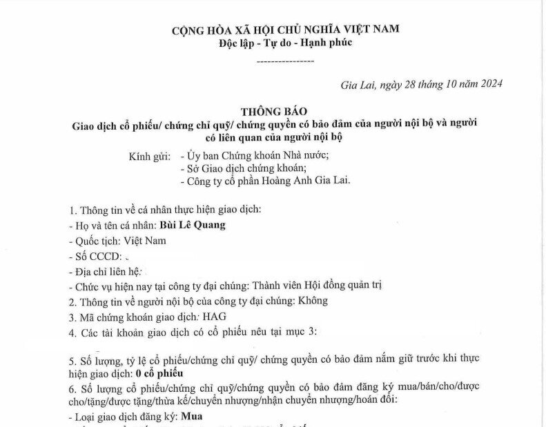 Cổ phiếu HAG giảm 1/3 thị giá, lãnh đạo doanh nghiệp đăng ký mua vào