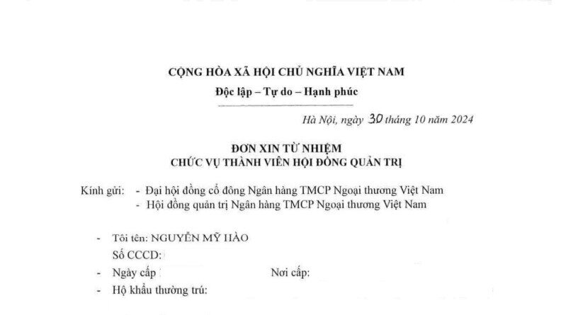 Ông Nguyễn Mỹ Hào xin từ nhiệm vị trí Thành viên HĐQT Vietcombank (VCB)