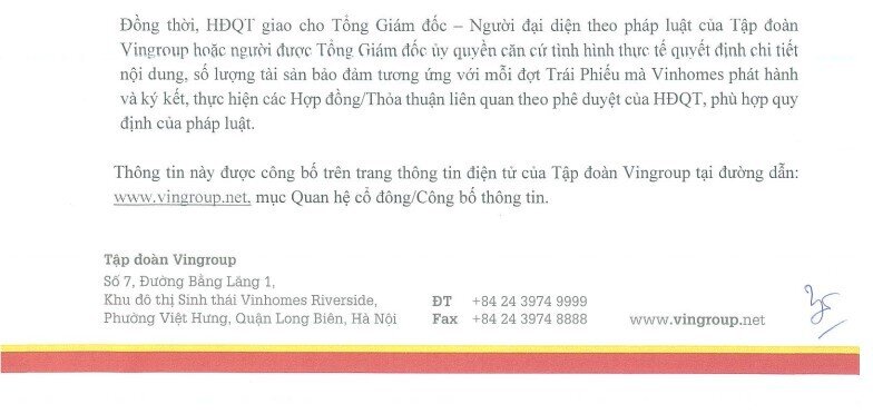 Vingroup đem tài sản đảm bảo cho Vinhomes phát hành tối đa 4.000 tỷ đồng trái phiếu