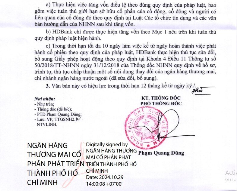 HDBank được NHNN chấp thuận tăng vốn, chuẩn bị trả cổ tức 20%