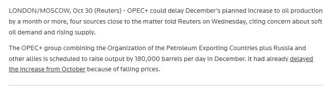 OPEC+ hoãn kế hoạch tăng sản lượng dầu vào tháng 12?