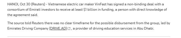 VinFast có thể nhận khoản đầu tư 1 tỷ USD từ Trung Đông
