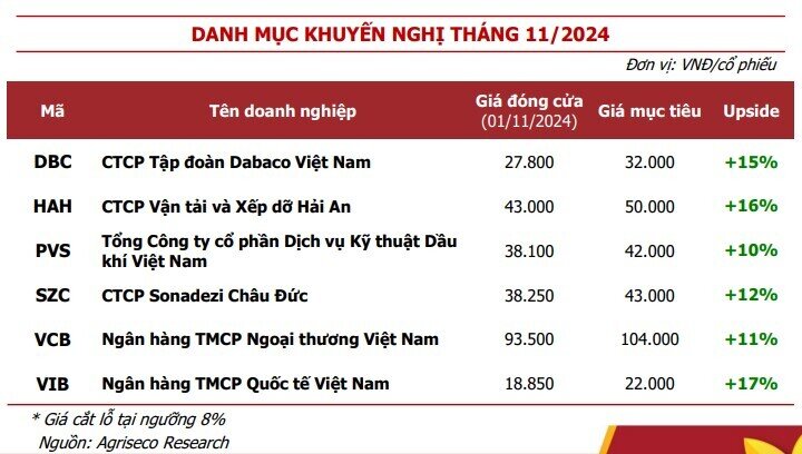 Agriseco chỉ ra 6 mã tiềm năng trong tháng 11