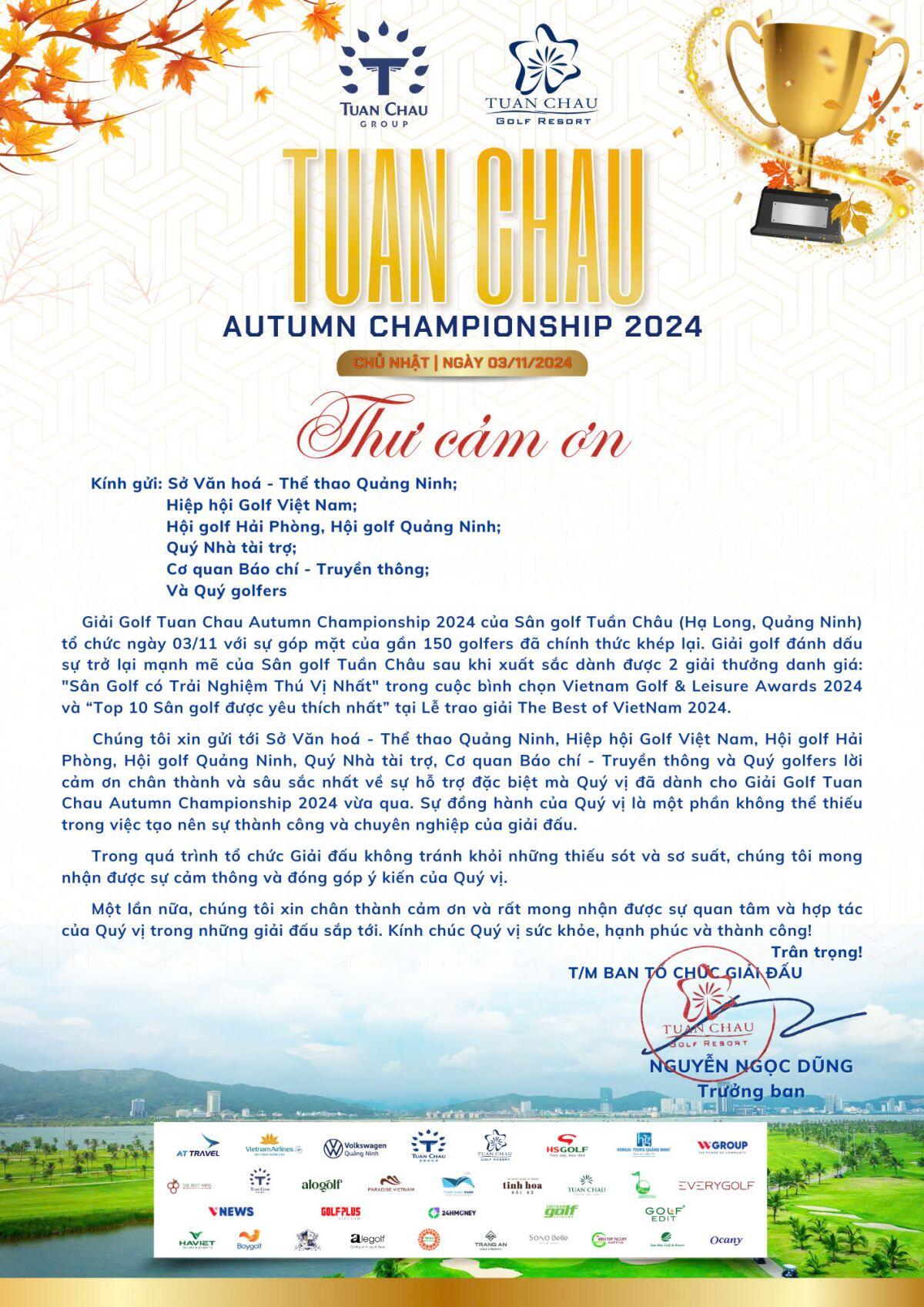 Giải Golf Tuan Chau Autumn Championship 2024:  Nơi Hội Tụ Và Tỏa Sáng 144 Golfer Tài Năng