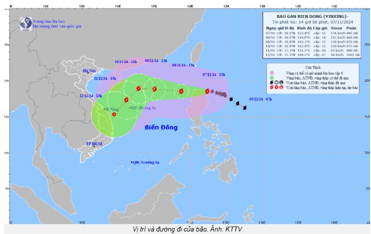 Bão YINXING sẽ vào biển Đông trong ngày mai, tâm bão gió giật cấp 17