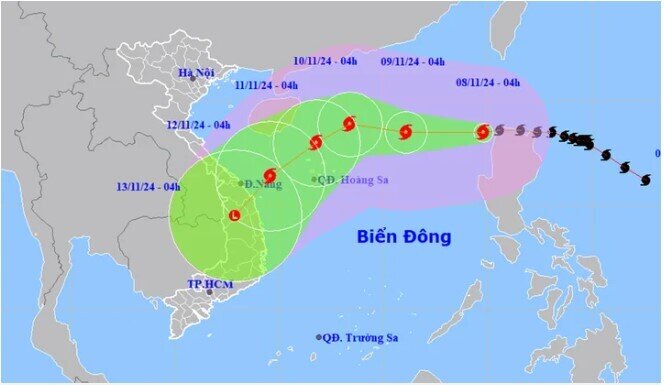 Bão Yinxing giật cấp 17 đi vào Biển Đông, liên tục đổi hướng di chuyển