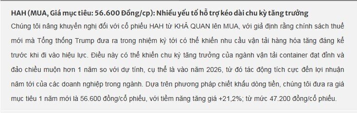 Cổ phiếu HAH được dự báo tăng hơn 20%