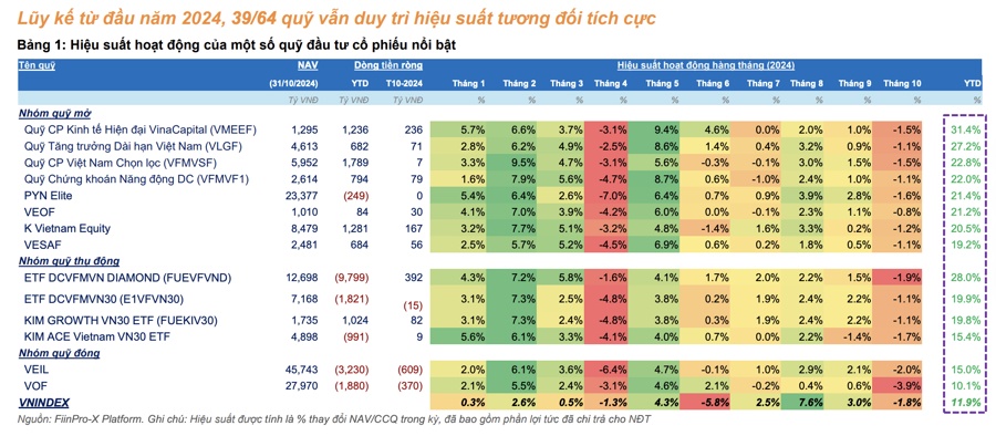 Hàng chục quỹ cổ phiếu hiệu suất âm trong tháng 10, giảm mạnh hơn cả VN-Index