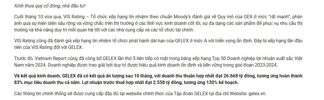 Tập đoàn GELEX (GEX) đưa ra khuyến cáo nhà đầu tư cảnh giác với tin giả, tin đồn thất thiệt