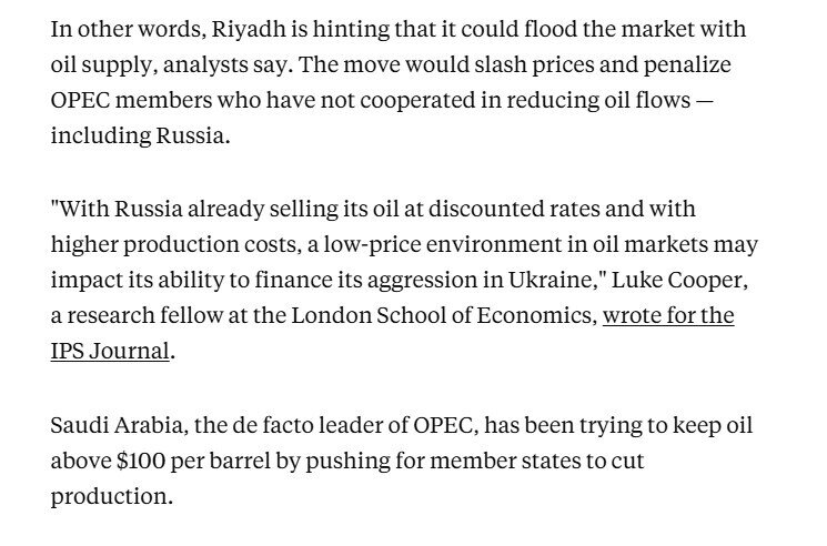 Thủ lĩnh của OPEC+ dễ đưa ra một 'đòn trừng phạt' khiến thị trường dầu mỏ toàn cầu rúng động, Nga 'toát mồ hôi hột'