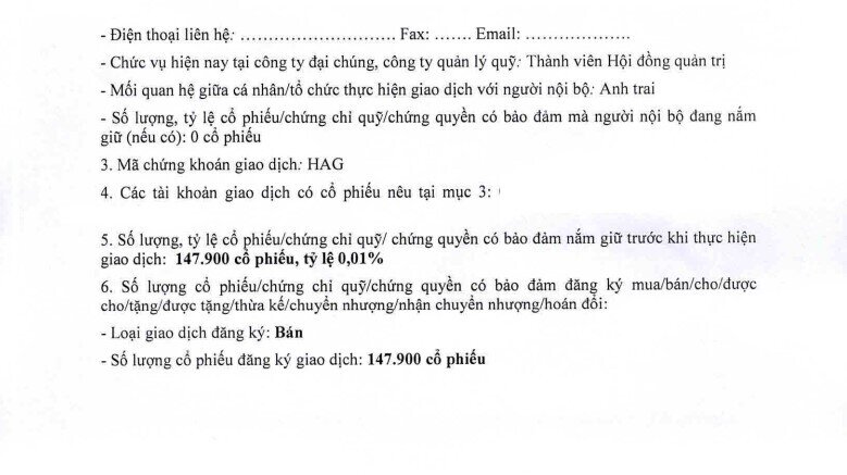 HAG: Người nhà lãnh đạo muốn thoái toàn bộ cổ phần