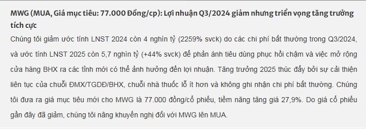 Cổ phiếu MWG được khuyến nghị mua, tiềm năng tăng giá gần 28%