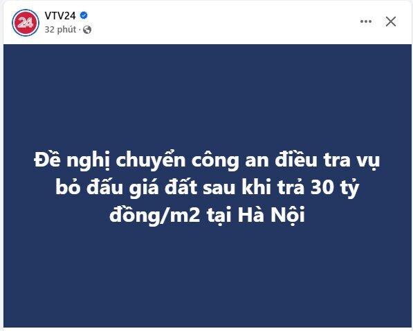 Đề nghị chuyển công an điều tra vụ bỏ đấu giá đất sau khi trả 30 tỷ đồng/m2 tại Hà Nội