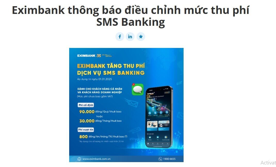 Một ngân hàng tăng phí thông báo biến động số dư qua tin nhắn SMS, thấp nhất là 30.000 đồng/tháng/thuê bao