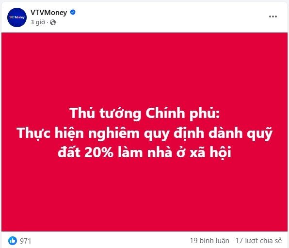 Thủ tướng Chính phủ: Thực hiện nghiêm quy định dành quỹ đất 20% làm nhà ở xã hội