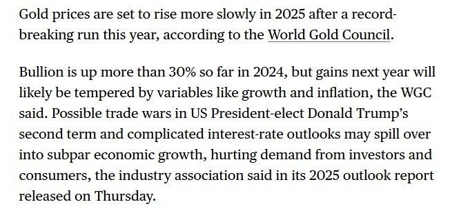 Giá vàng sẽ tăng chậm lại trong năm 2025