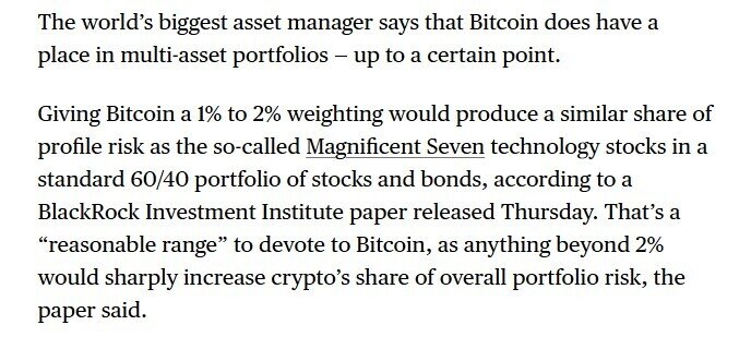 BlackRock: Phân bổ 2% danh mục đầu tư cho bitcoin là hợp lý