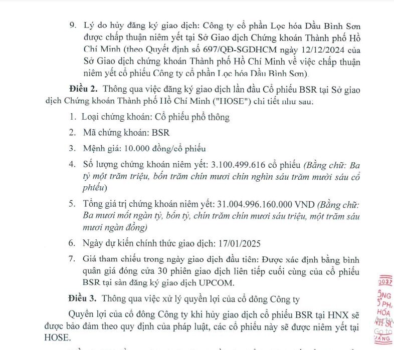 244 triệu cổ phiếu BSR sẽ giao dịch phiên cuối trên UpCOM vào 7/1/2025