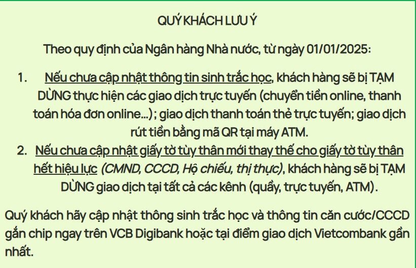 Từ 1/1/2025, các giao dịch nào bị dừng nếu tài khoản chưa định danh?