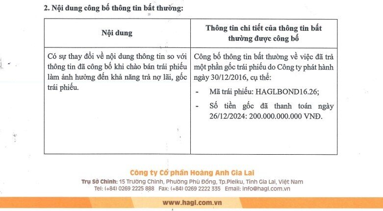 Hoàng Anh Gia Lai thanh toán 200 tỷ đồng trái phiếu