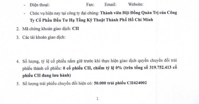 Hai lãnh đạo CII muốn chuyển đổi trái phiếu sang cổ phiếu