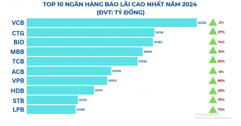10 ngân hàng có lợi nhuận cao nhất năm 2024