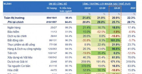 Lợi nhuận toàn thị trường quý IV/2024 tăng gần 21%