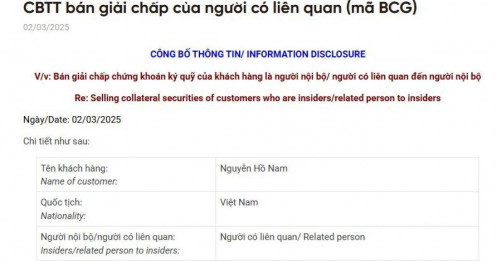 CTCK thông báo giải chấp hàng triệu cổ phiếu BCG của ông Nguyễn Hồ Nam