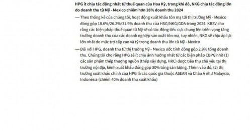 KBSV: HPG ít chịu tác động nhất từ thuế quan của Hoa Kỳ