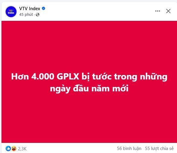 Hơn 4.000 GPLX bị tước trong những ngày đầu năm mới