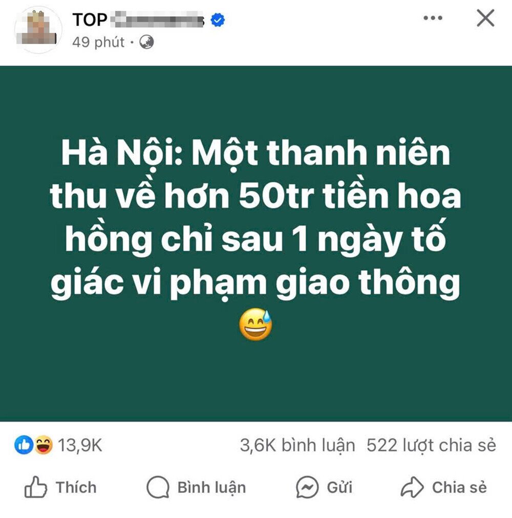 Thực hư thông tin 'thanh niên thu 50 triệu nhờ tố giác vi phạm giao thông'