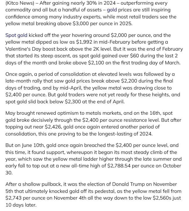 Giá vàng sẽ vượt mốc 3.000 USD/ounce trong 2025