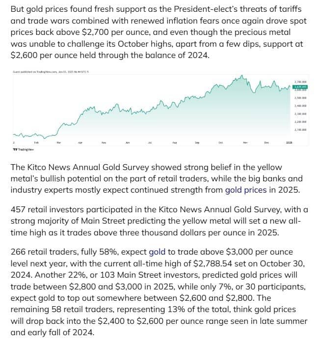 Giá vàng sẽ vượt mốc 3.000 USD/ounce trong 2025
