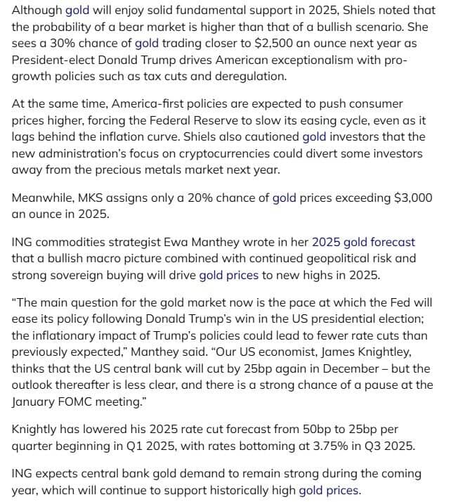 Giá vàng sẽ vượt mốc 3.000 USD/ounce trong 2025