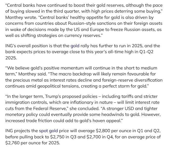 Giá vàng sẽ vượt mốc 3.000 USD/ounce trong 2025