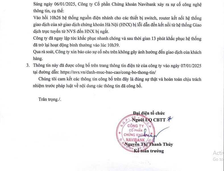 Một CTCK bất ngờ gặp sự cố ngay đầu năm