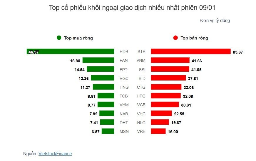 Theo dấu dòng tiền cá mập 09/01: Khối ngoại bán ròng phiên thứ 3 liên tiếp