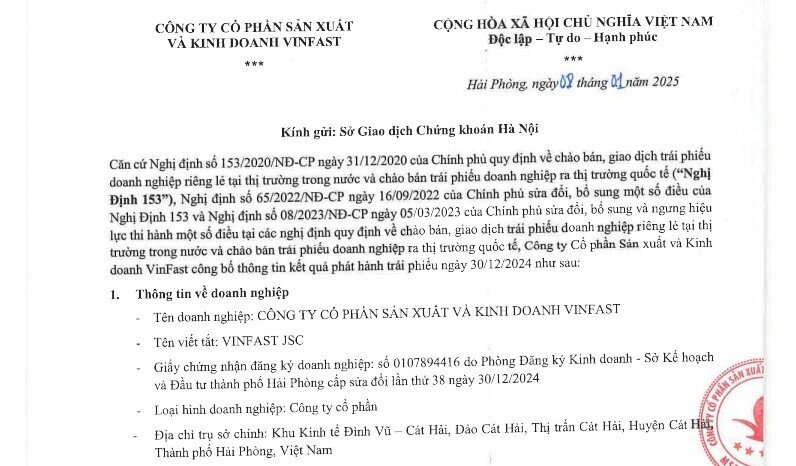 Vinfast huy động thêm 500 tỷ đồng từ kênh trái phiếu
