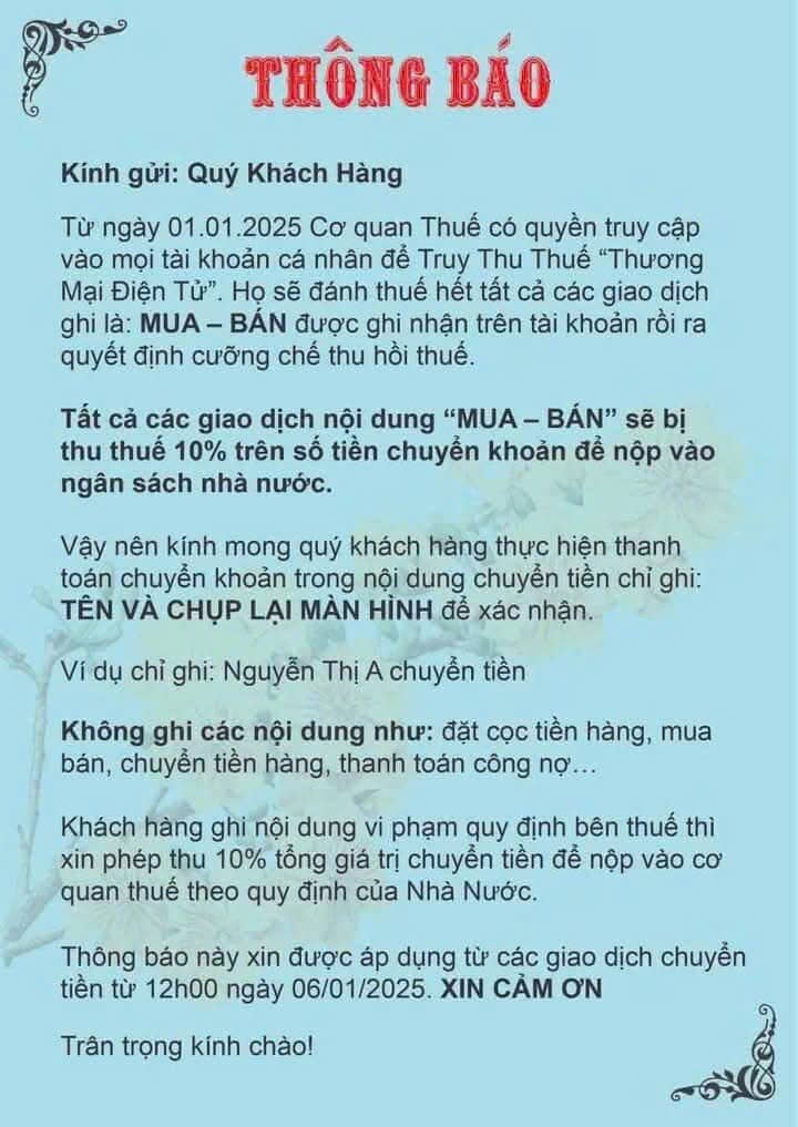 Thực hư việc khách hàng phải chuyển thêm 10% tổng giá trị đơn hàng để nộp cho cơ quan thuế